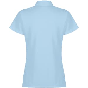 Light blue polo shirt with a classic collar and short sleeves, featuring a logo on the front.