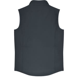A dark grey men's vest with a high collar and no sleeves, featuring a branded logo.