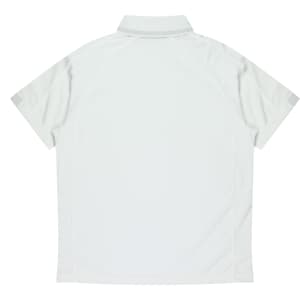 A light grey polo shirt with short sleeves and a collar, featuring a logo on the side.