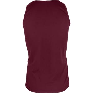 A maroon men's singlet with a fitted design, featuring a simple back and a logo.