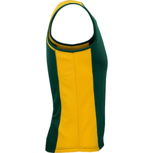 A green and yellow singlet featuring a tight fit and a branded logo. Ideal for casual or active wear.