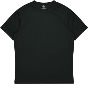 A dark green t-shirt with a loose fit and short sleeves. The shirt features a logo on the inside label.