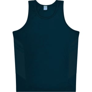 A navy blue singlet featuring a simple design with side panel detailing and a small logo.