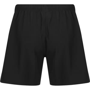 A pair of black men's training shorts featuring a comfortable elastic waistband and a simple design.