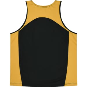 A yellow and black singlet featuring a logo, designed for kids' wear. Perfect for casual or athletic use.