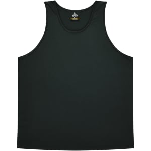 A dark green singlet featuring a logo at the neck. Designed for kids, it has a simple, classic style.