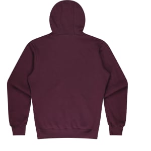 A maroon kids' hoodie with a hood and long sleeves, featuring a plain back design and ribbed cuffs.