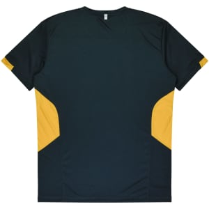 A green and yellow T-shirt featuring a logo, with contrasting yellow panels on the sides and back.
