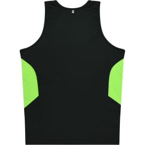A black singlet with vibrant green sides, featuring a logo. Ideal for kids' casual wear.