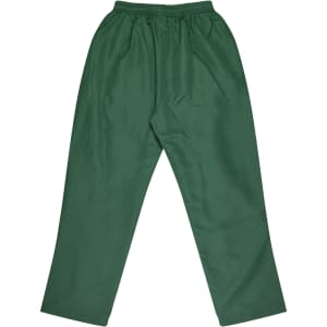 Green kids' track pants with an elastic waistband, featuring a smooth, lightweight fabric and a simple design.