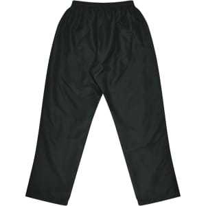 Green track pants with an elastic waistband and a smooth fabric finish, featuring no visible branding.