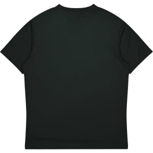 A dark green T-shirt with a crew neck and short sleeves, displaying a plain back. Features a logo at the neck.