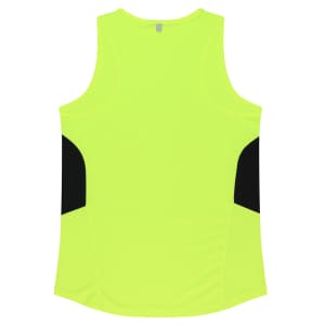 A bright yellow singlet with black side panels, featuring a simple design and no visible branding.