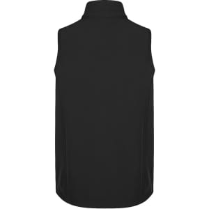 A black kids' vest featuring a high collar and a smooth fabric design. The vest has a simple, unadorned appearance.