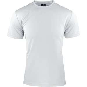 A light grey men's t-shirt featuring a simple design and a logo on the collar area.