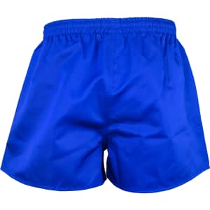 Blue rugby men's shorts with an elastic waist and a simple design, featuring a logo on the waistband.