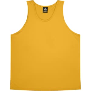 A bright yellow kids' singlet featuring a branded label at the neck.