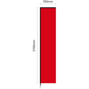 A large double-sided banner in red with black edges, measuring 760mm by 3700mm.