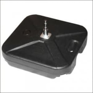 A black square base with a central screw and holes for securing. The product has a sturdy design.