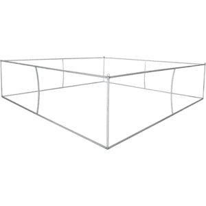 A silver square hanging frame made of metal tubing, designed for tension fabric displays.