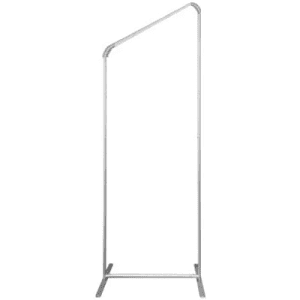 A grey, H-shape angled top display stand with a sleek, minimalist design.