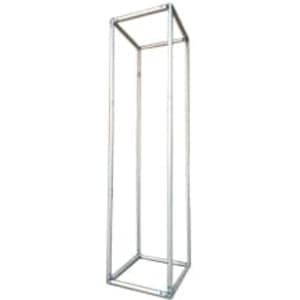 A tall, silver metal square column frame designed for display purposes, without any fabric or coverings.