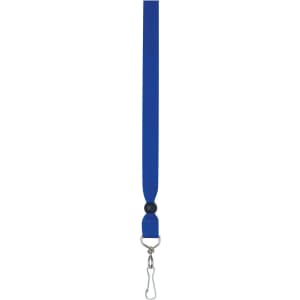 A royal blue ribbon lanyard with a metal clip and black plastic connector. Suitable for events and exhibitions.