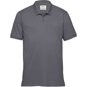 A grey men's polo shirt with a collar and short sleeves, featuring a small logo on the chest.