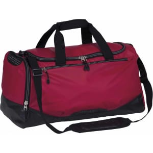 A red and black Hydrovent Sports Bag featuring dual handles, a shoulder strap, and multiple zippered compartments.