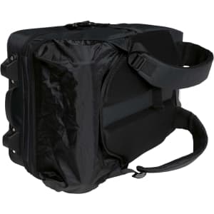 A black Voyager Trolley Backpack featuring a padded shoulder strap and multiple storage compartments.