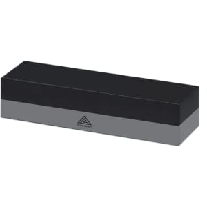 A black and grey box with a sleek design, featuring a logo on one side.