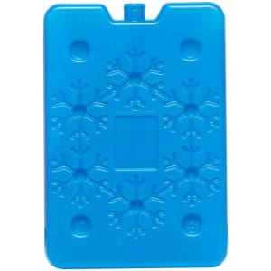 A blue ice pack with a snowflake design, featuring a rectangular shape and a small handle at the top.