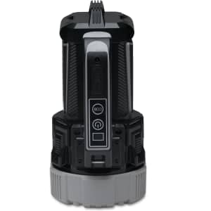 A black and grey OptiBeam Torch with a textured design and a control panel at the front.