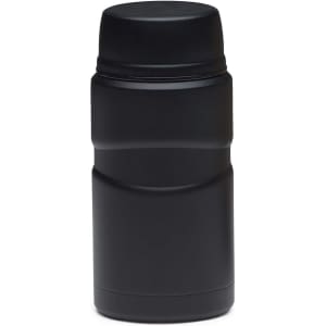 A black 750ml food jar with a sleek design and a secure lid. It has a logo on the surface.