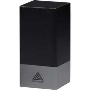 A black and grey product box with a logo on the front, featuring a sleek, modern design.