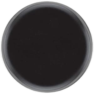 A food jar with a sleek black design and a round, smooth top. It has branding on the surface.