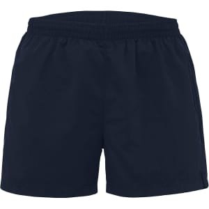 Active shorts for women in navy blue, featuring an elastic waistband and a simple, sporty design. There is a logo on the shorts.