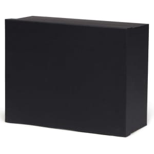 A black rectangular box. It features a smooth surface and sharp edges, with no visible branding or embellishments.
