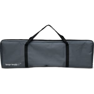 A grey carrying case with black handles, designed for the Lungo Tavolo table, featuring a logo.