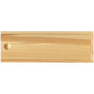 A wooden drawer front in a light finish with a round knob, featuring a plain design and smooth surface.