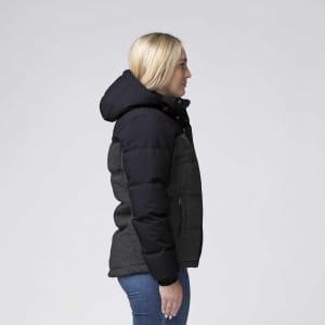 A black and grey smpli XT Plunge Jacket featuring a hood, shown from the side. It has a simple logo.