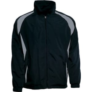 A black unisex training track jacket featuring grey accents and a front zip, with a logo on the chest.