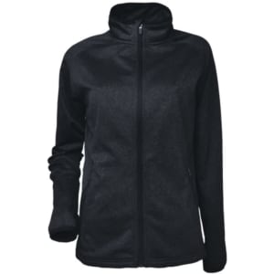 A black lightweight fleece zip-through jacket with a high collar and two side pockets. It features a logo.