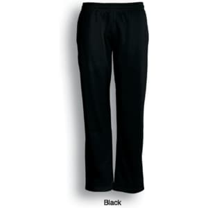 A pair of black kids' elastic waist track pants, featuring a simple design and no visible logos.