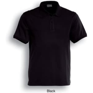 A black ladies' classic polo shirt with a collar and short sleeves, featuring a logo.