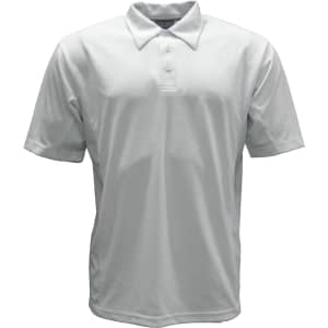 A light grey kids' polo shirt with a collar and short sleeves, featuring a logo on the chest.