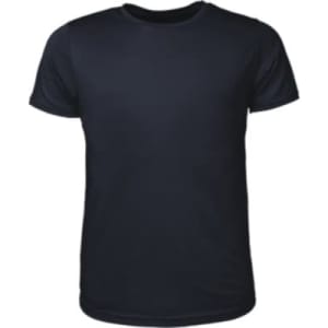 A navy blue brushed t-shirt for kids, featuring short sleeves and a round neckline. It includes a logo.