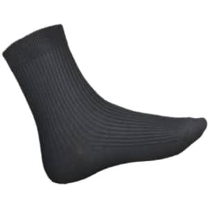 A black kids' school sock, featuring ribbed texture and a crew length design. It includes a small logo.