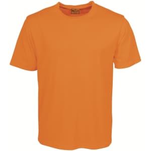 A plain orange unisex round neck T-shirt. It features short sleeves and a standard fit.