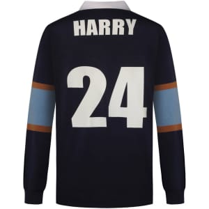 A dark navy sports jumper featuring long sleeves, with striped accents and a large number '24' on the back.